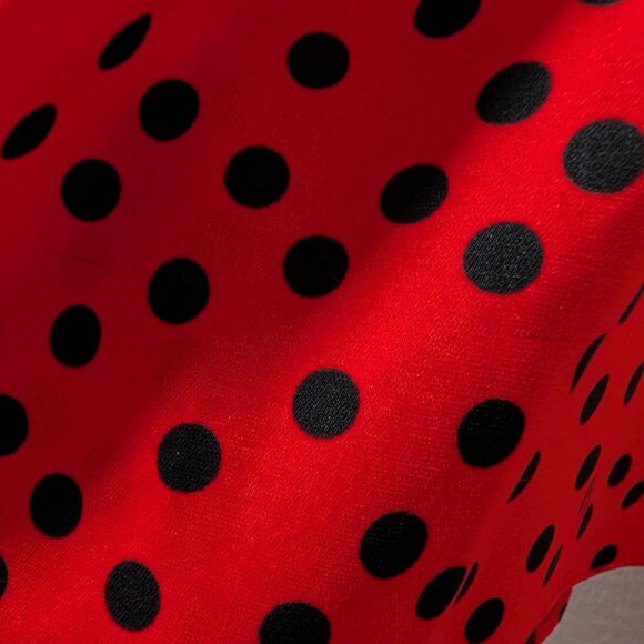 Unique Vintage Womens Size L/10-12 Red Black Polka Dot Bow Tie Midi Swing Dress - Picture 9 of 11